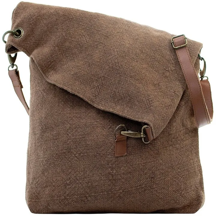 Foldover Jute & Leather Crossbody Bag