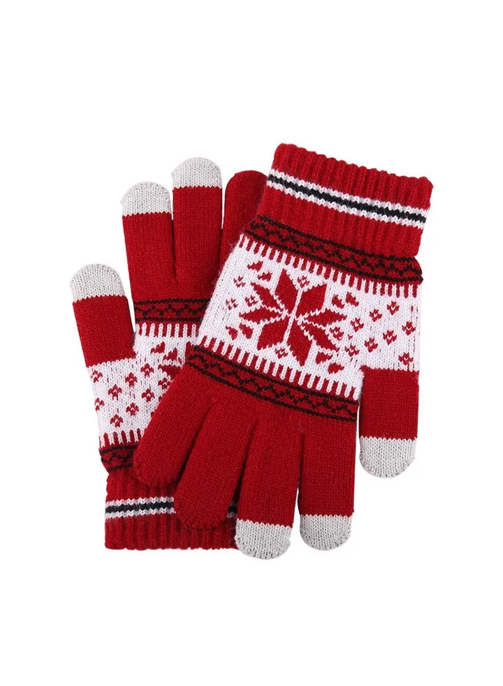 Winter warm gloves touch screen gloves women's fashion snow fingered fleece knit warm gloves