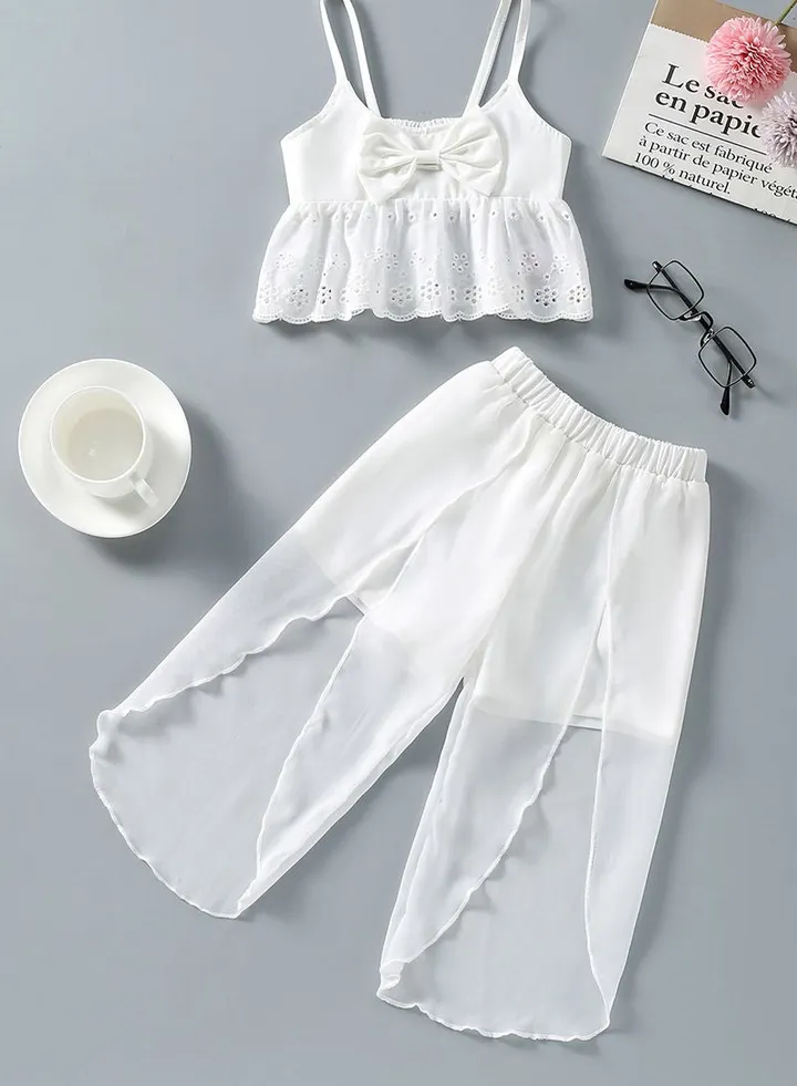 Summer White Breathable Girls Short sleeved Suit