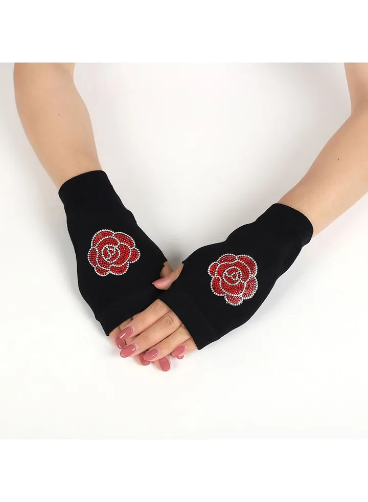 Fingerless Knit Printed Gloves