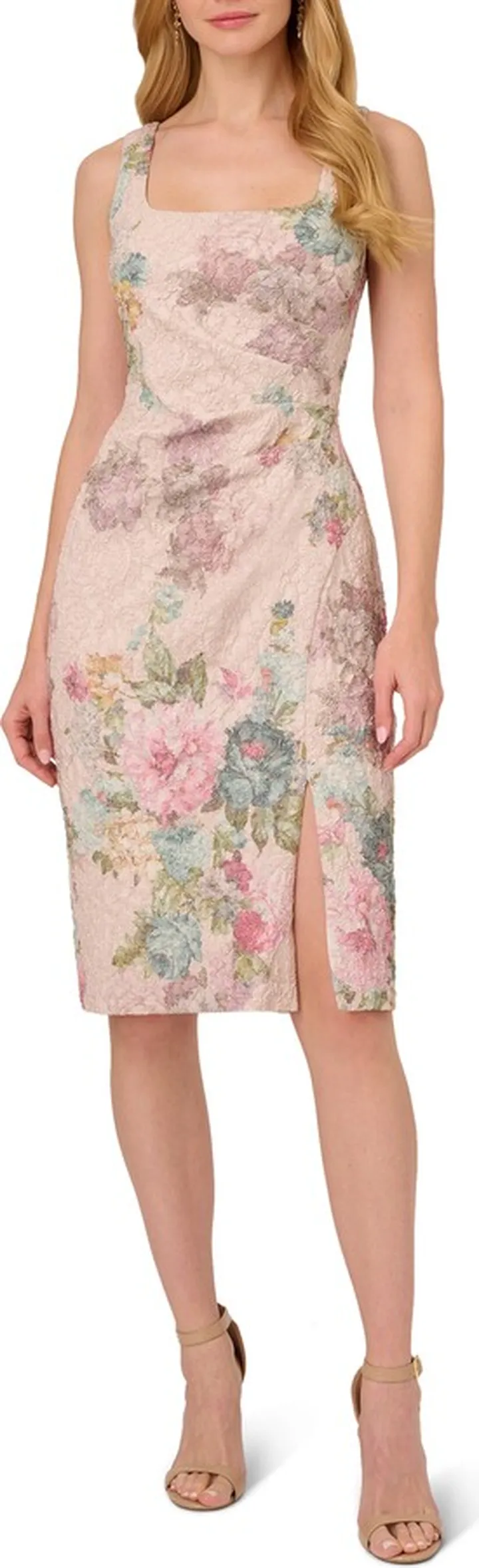 Metallic Floral Matelassé Sheath Dress