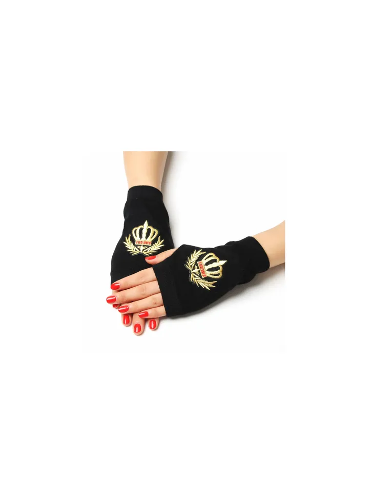 Fingerless Knit Printed Gloves