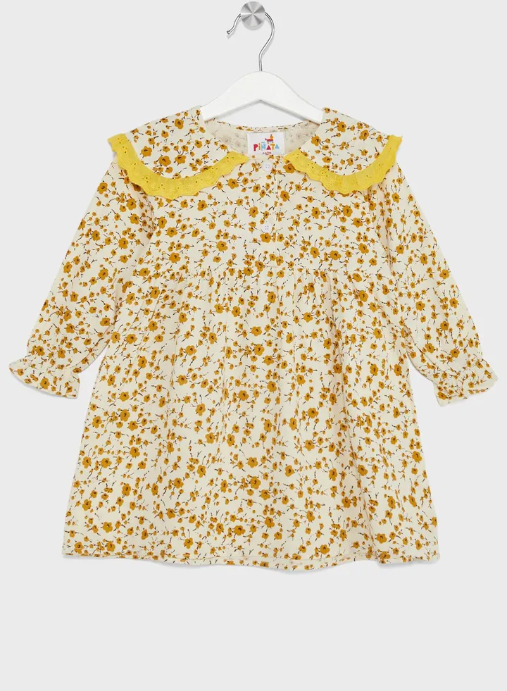 Girls Floral Printed Long Sleeve Dress