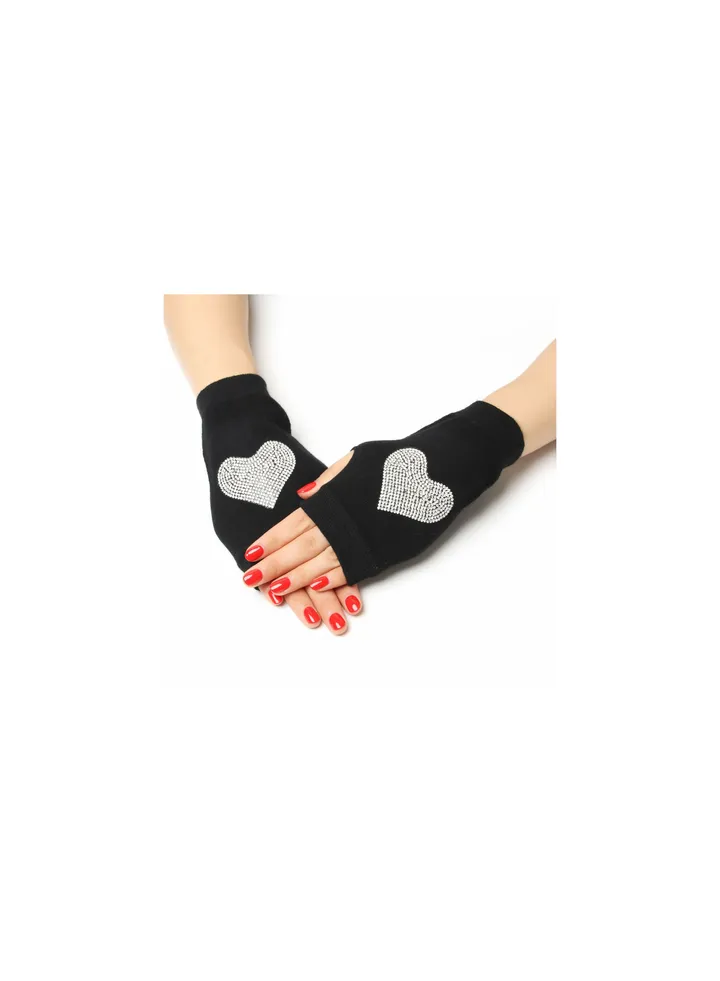 Fingerless Knit Printed Gloves