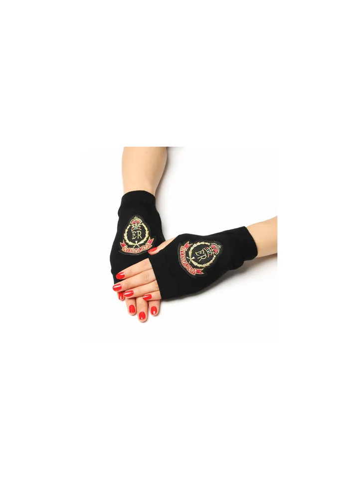 Fingerless Knit Printed Gloves