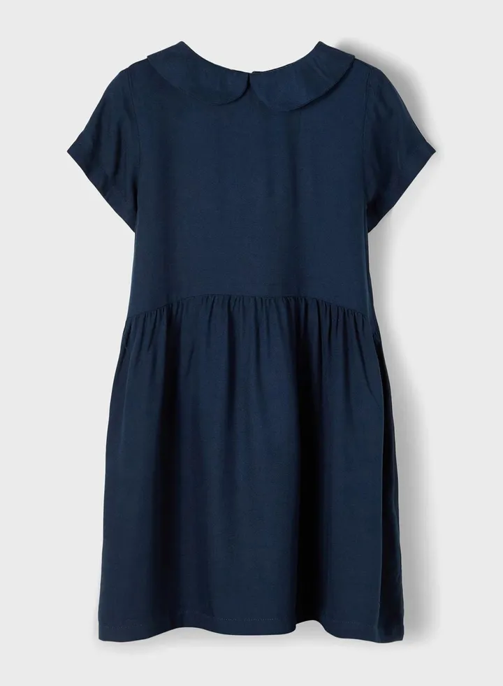 Pleated Short Sleeve Dress Blue