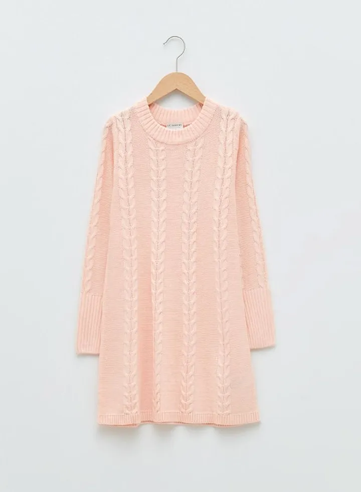 Half Turtleneck Self-Patterned Long Sleeve Girl's Thick Knitwear Dress
