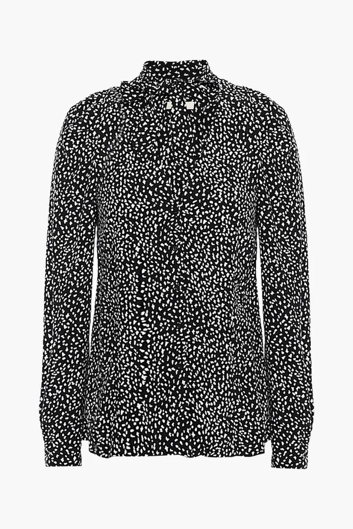 Tie-neck printed cupro-blend blouse