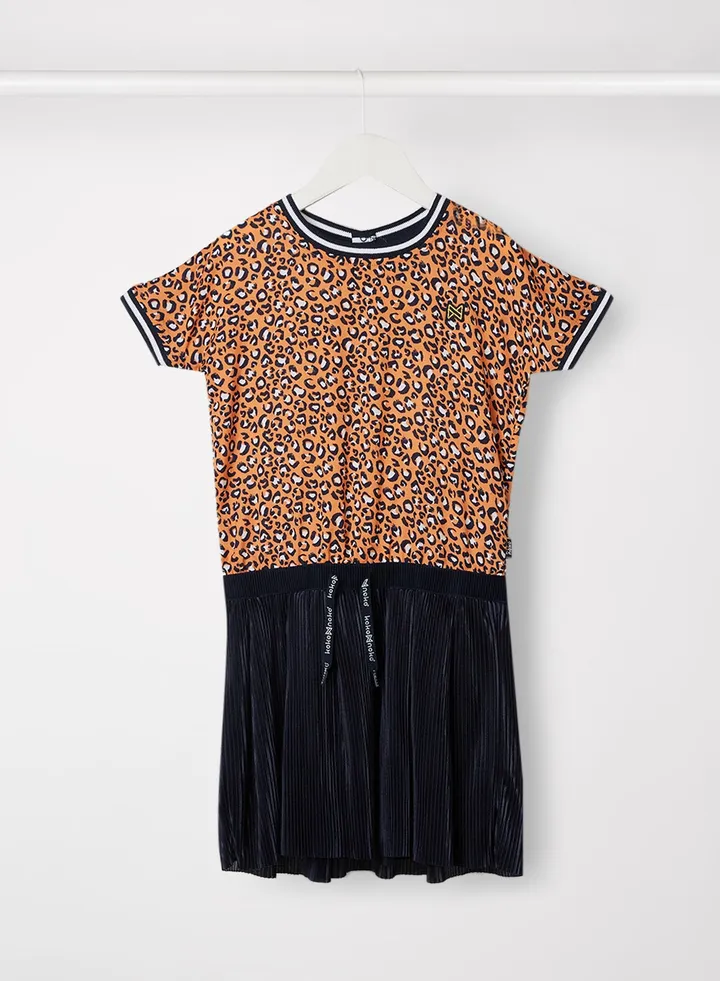Kids Leopard Print Dress Navy/Orange