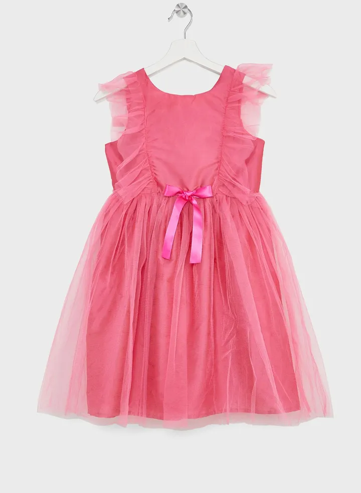Girls Ruffle Tulle Evening Dress