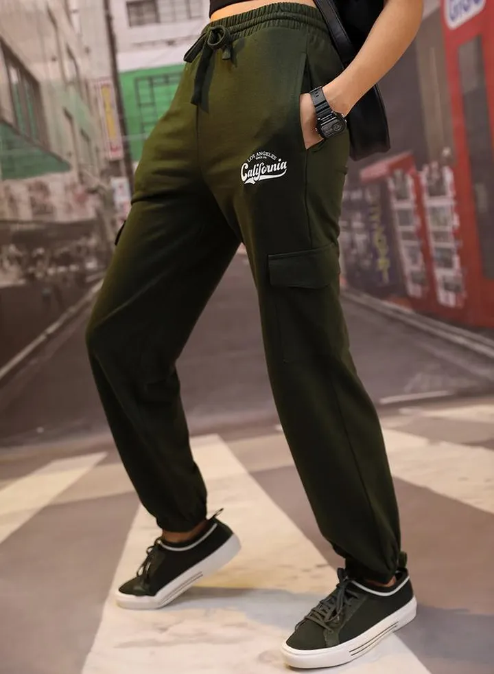 Letter Print High Rise Cargo Joggers