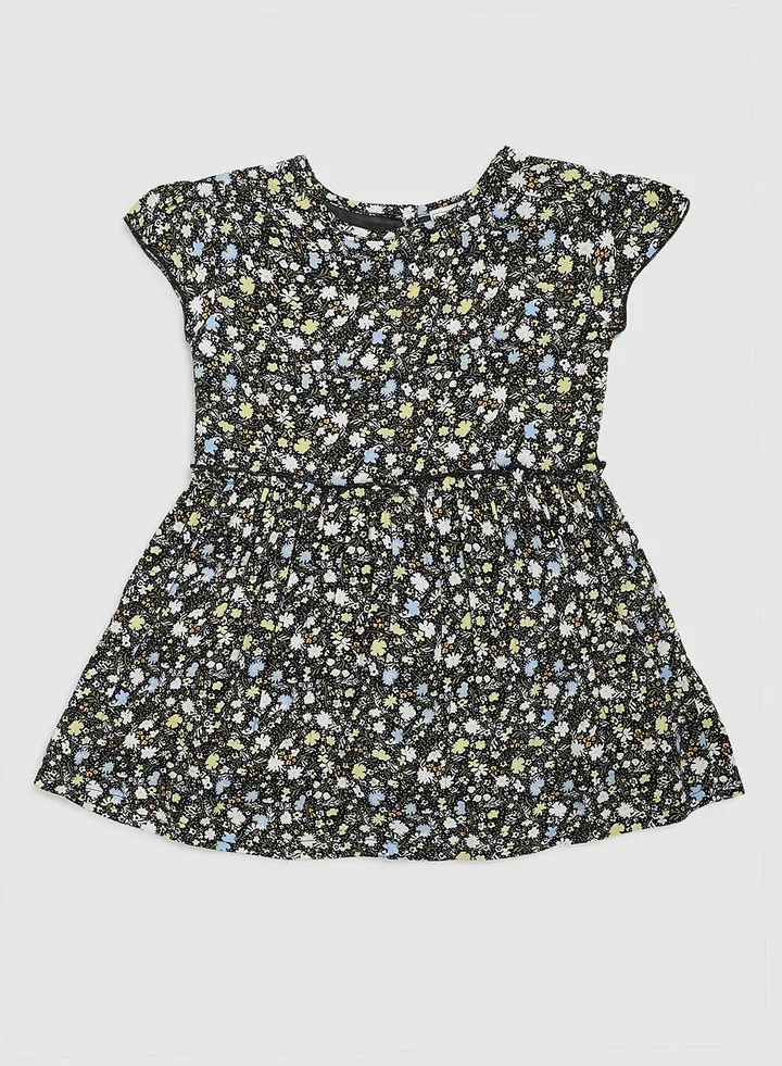 Girls Round Neck Cap Sleeve Dresses Multicolour