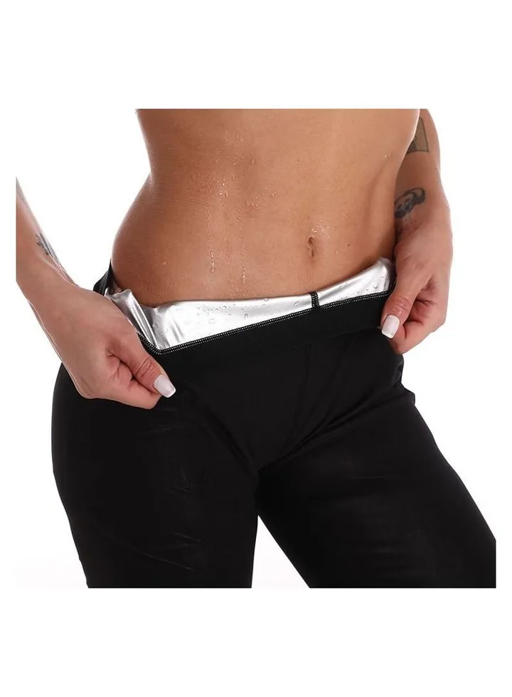 Women Thermo Sweat Sauna Shorts Fitness Exercise Capri Pants Black/Sliver