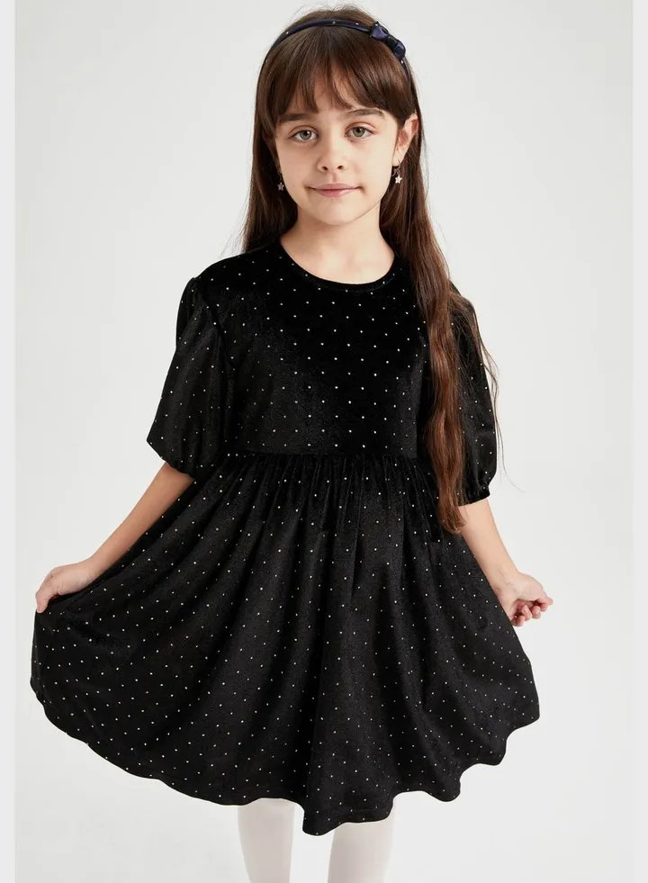 Kids Dot Print Knitted Midi Dress