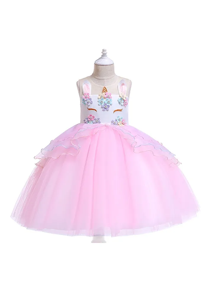 Unicorn Floral Mesh Dress Pink