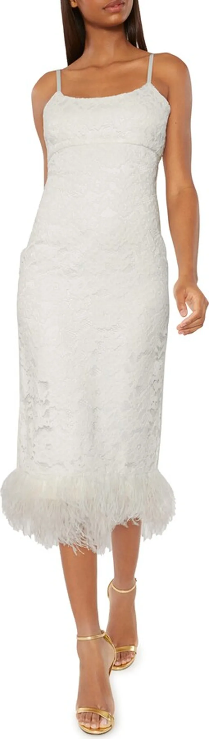 Mari Faux Feather Hem Midi Dress