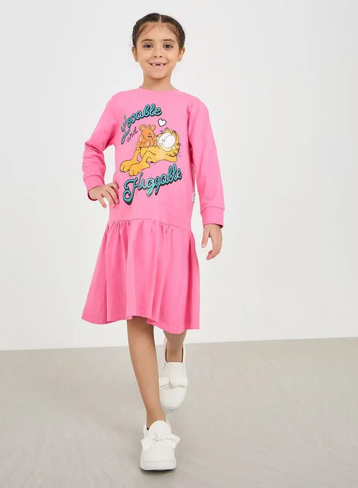 Garfield Print Sweatshirt Casual Dress