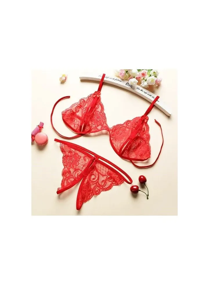 Elegant Women's Lingerie Lace Material - red Babydoll