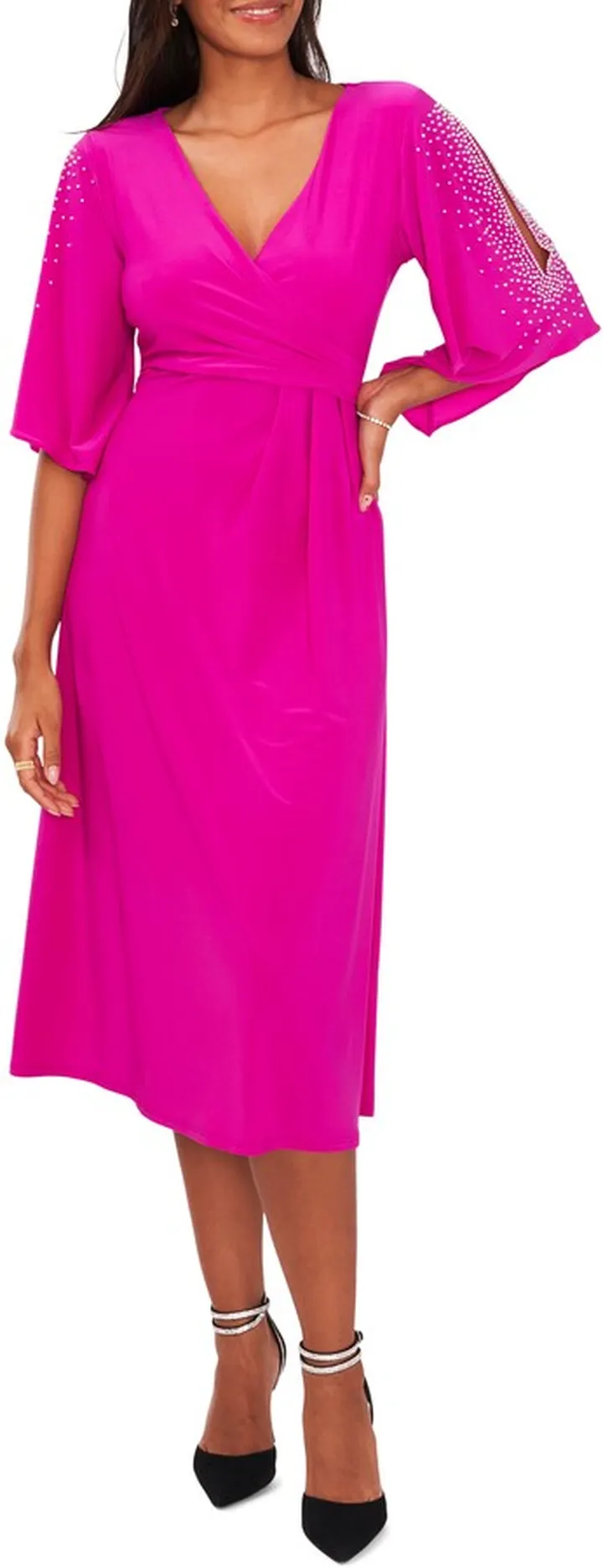 Faraj Embellished Faux Wrap Dress