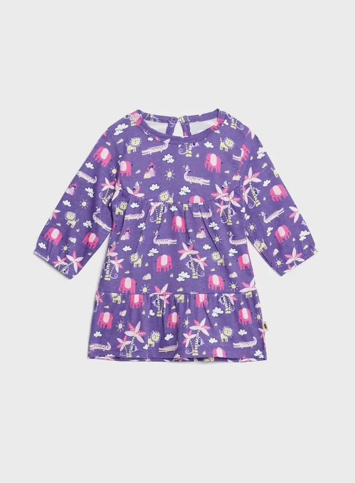Infant Animals Print Tiered Dress