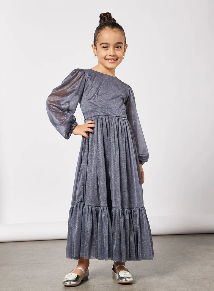 Girls Long Puff Sleeve Dress