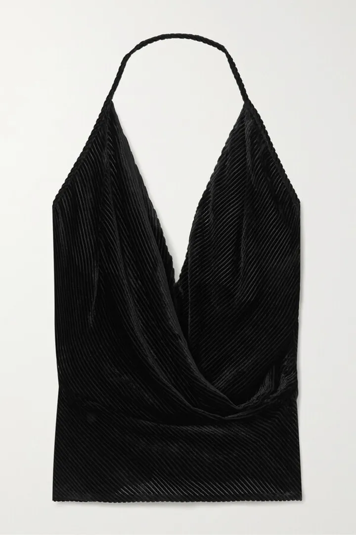 Petar Petrov - Toma Silk-trimmed Draped Devoré-velvet Halterneck Top - Black