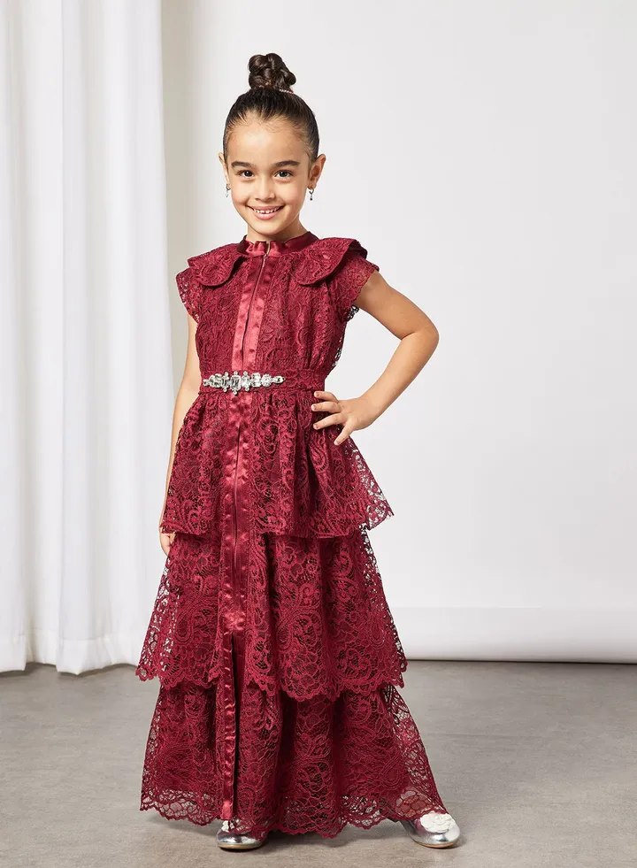 Girls Tiered Lace Dress