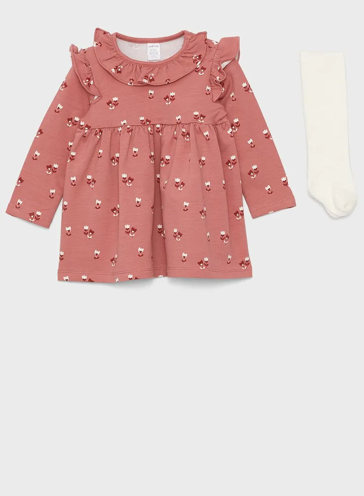Infant 2 Pack Floral Print Midi Dress & Pantyhose