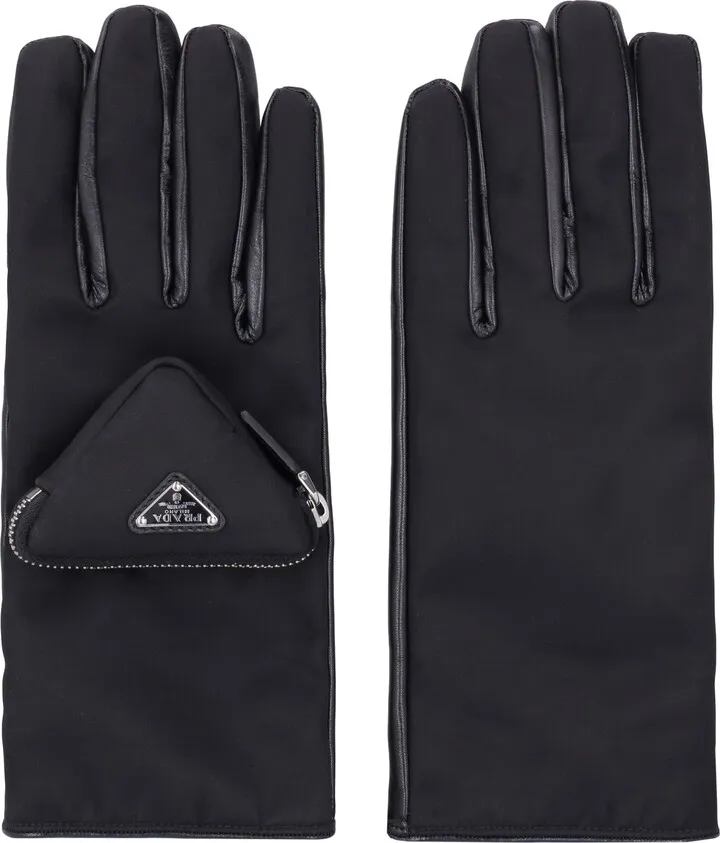 Re-nylon And Nappa Leather Gloves With Pouch