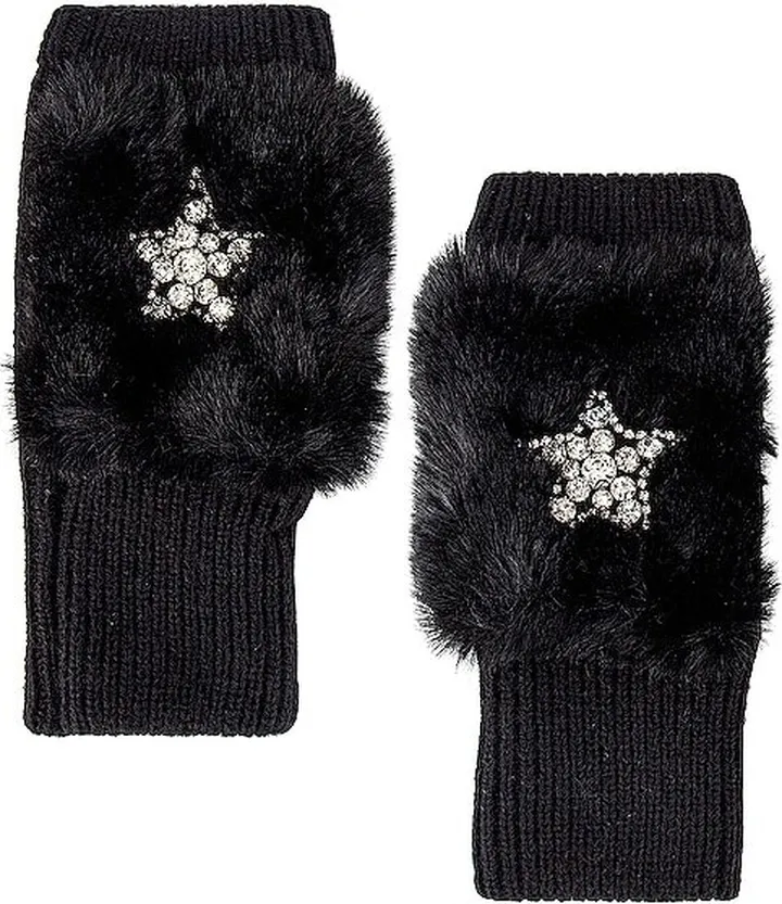 Texty Time Faux Fur Embellished Mittens