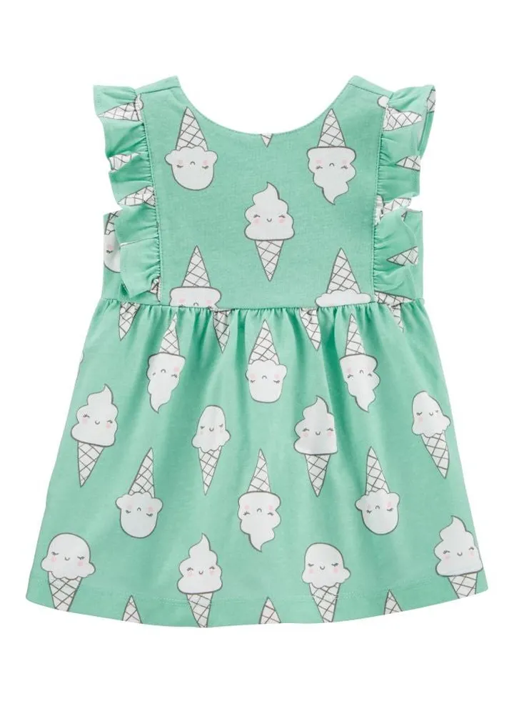Infant Round Neck Dress Green/White
