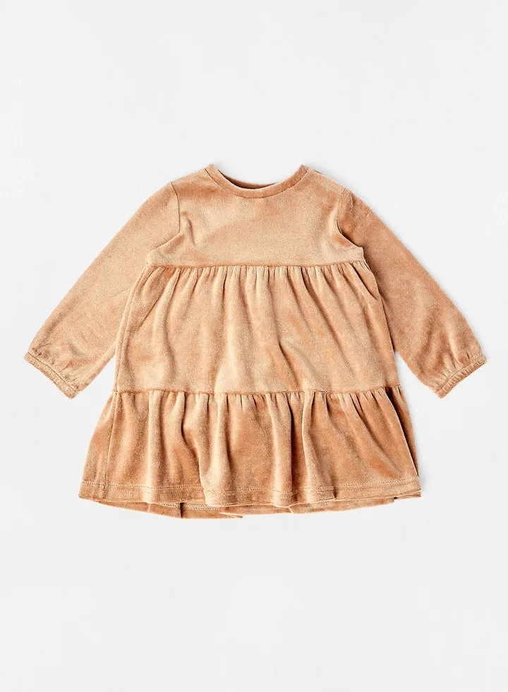 Baby Faux Velvet Dress Brown