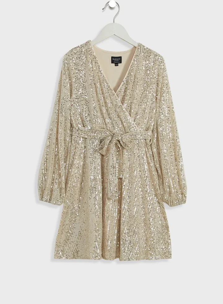 Kids Sequin Wrap Dress