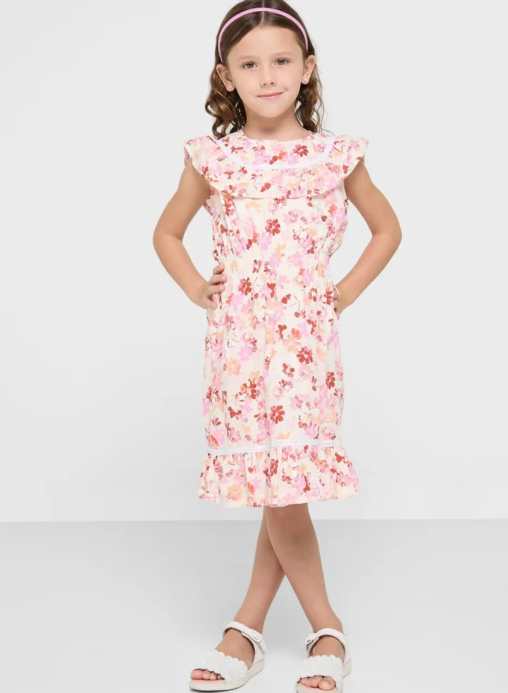 Girls Floral Ruffled Dress