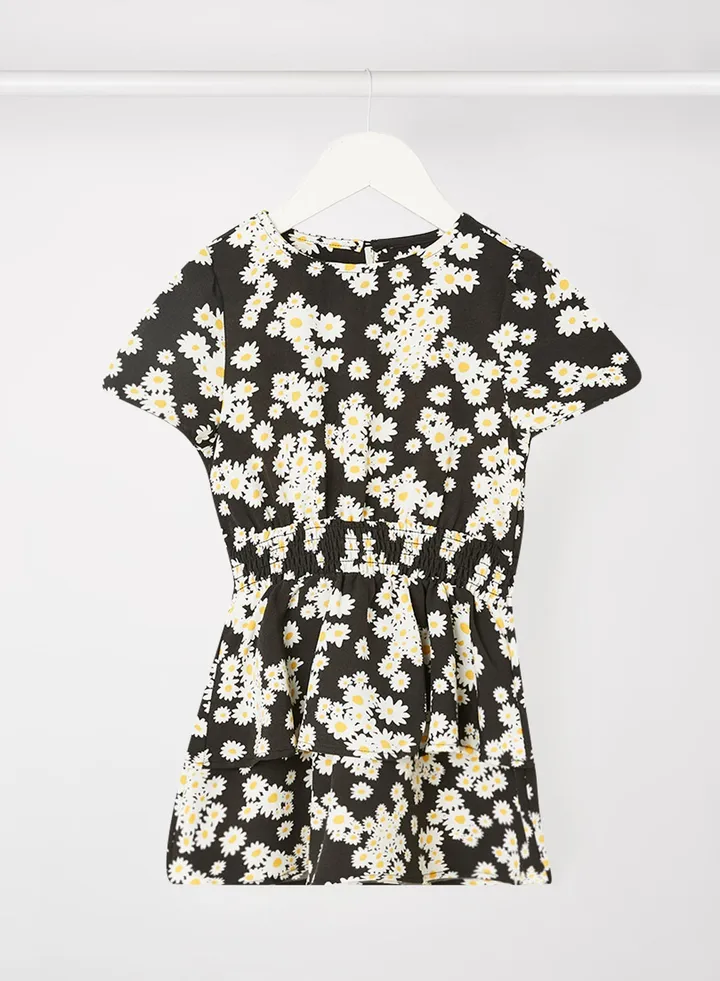 Kids/Teen Floral Smock Dress Black