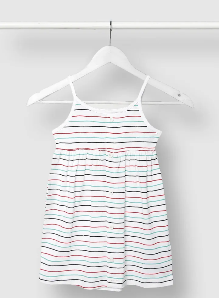 Girls Stripes Cotton Dress Multicolour