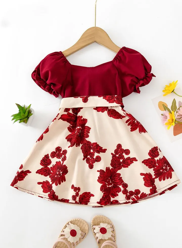 New Fashionable Floral Lantern Sleeves Children's Skirts