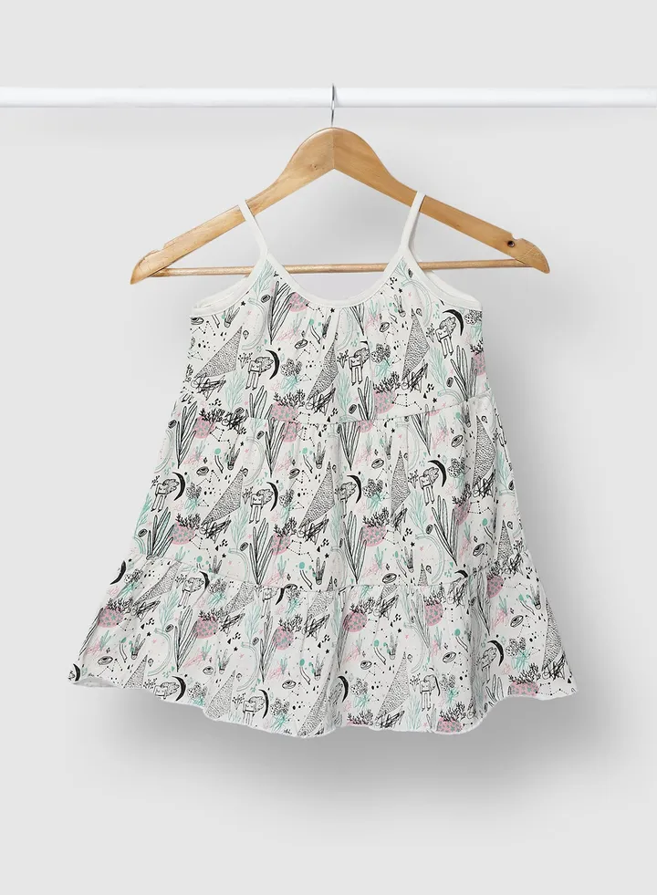 Girls Casual Wear trendy Frock In All Over Print Pink / Black