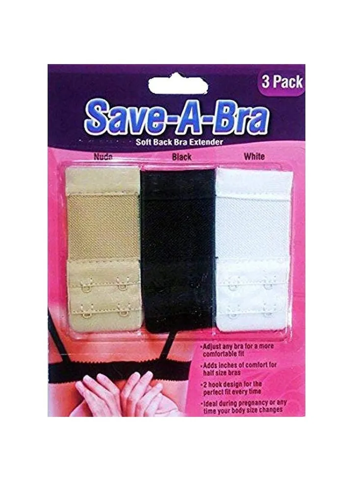 3-Piece Back Bra Extender Set Black/Nude/White