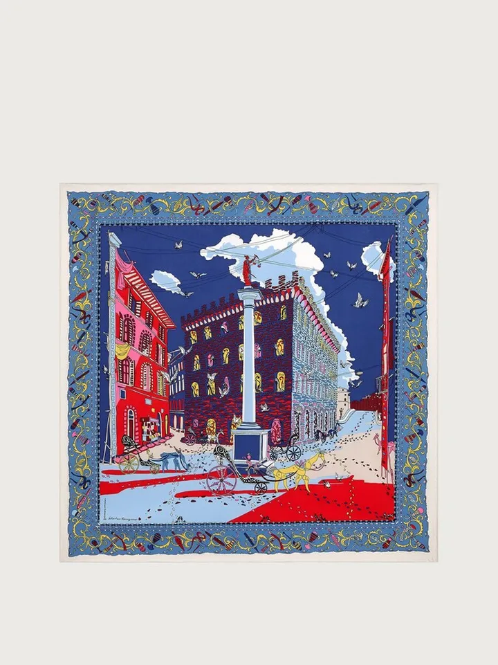 Ferragamo Women Palazzo print silk scarf Blue
