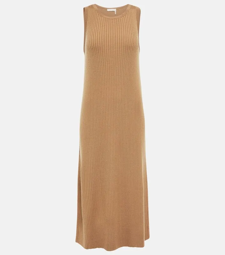 Ribbed-knit wool-blend midi dress