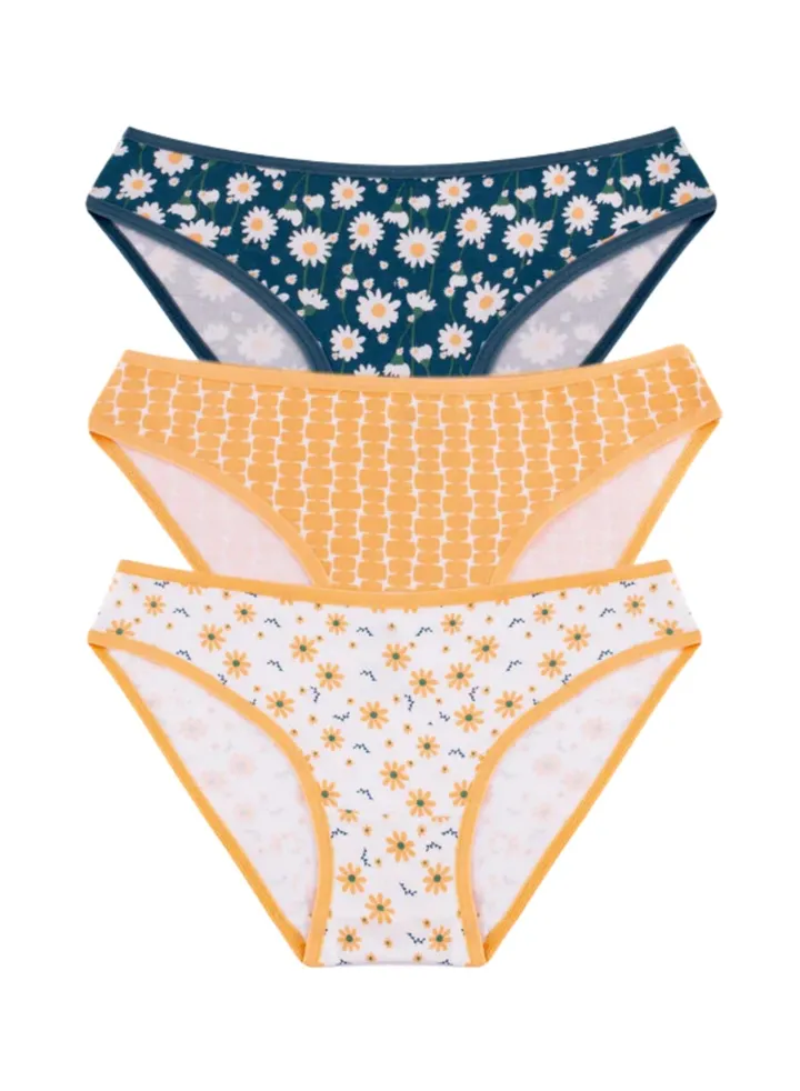 Pack of 3 Printed Cotton Bikini Panties Underwear for Women