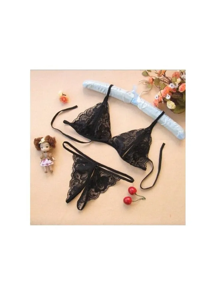 Elegant Women's Lingerie Lace Material - Black Babydoll