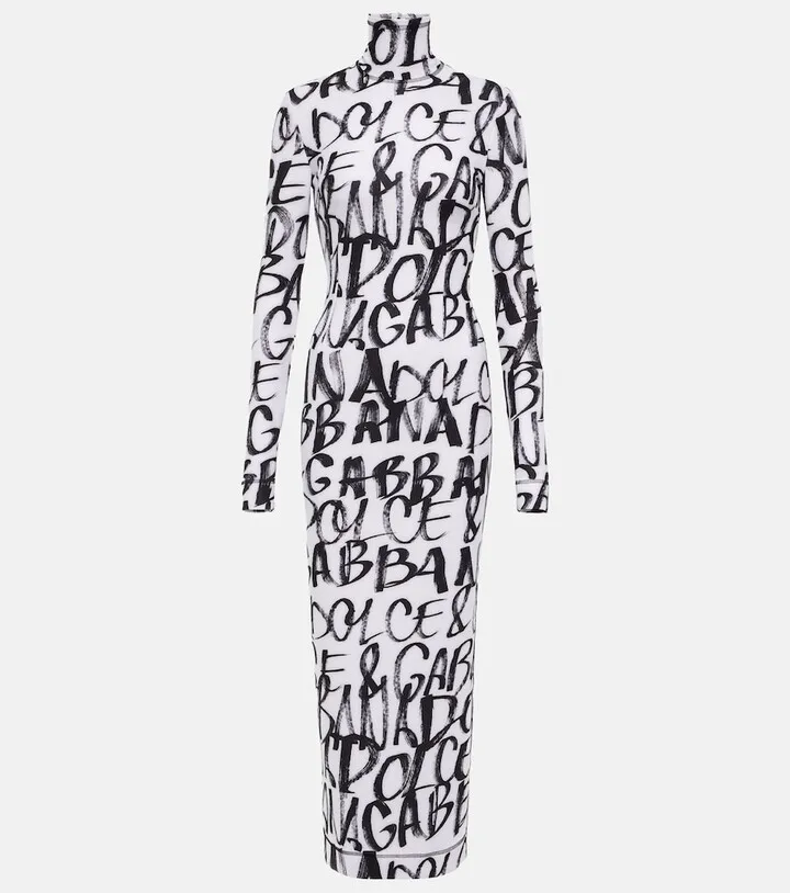 Logo stretch-jersey midi dress