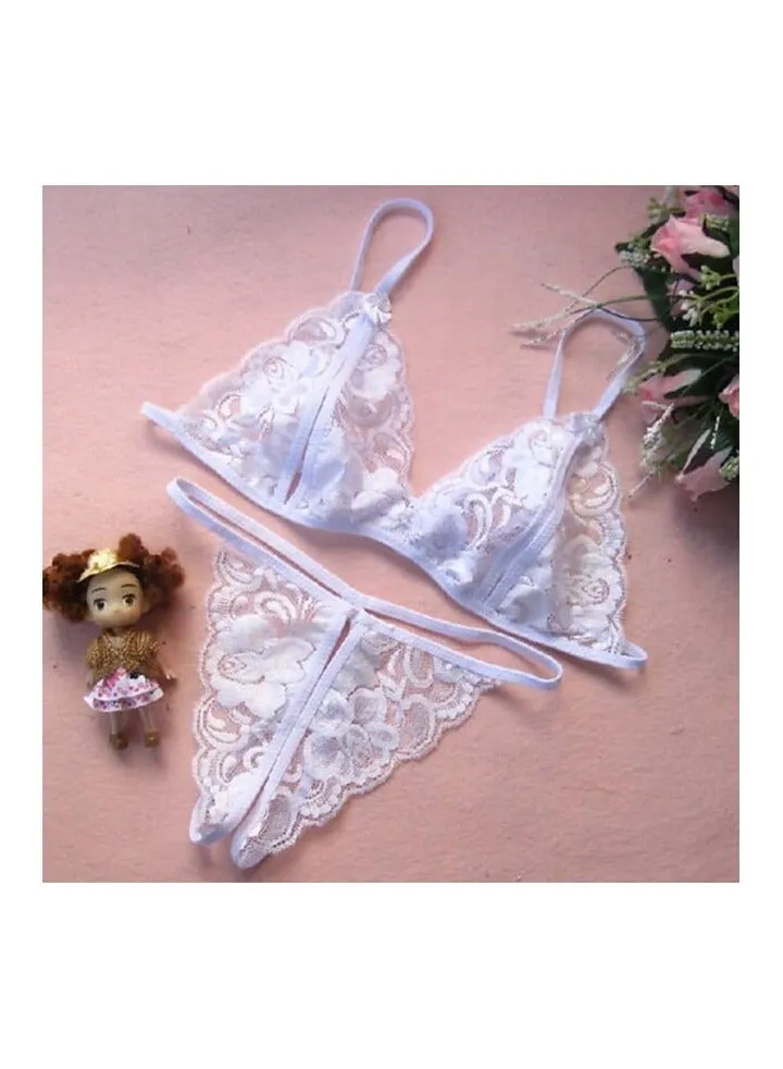 Elegant Women's Lingerie Lace Material - white Babydoll