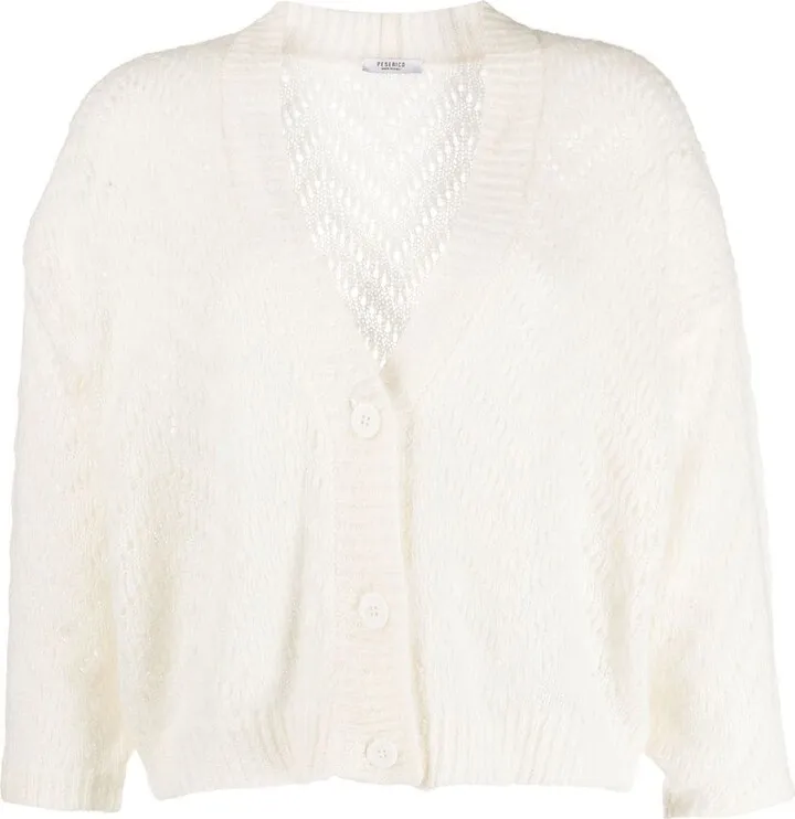 open-knit V-neck cardigan