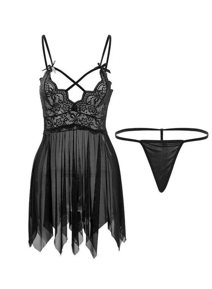 Elegant Women's Lingerie Lace Material - Black Babydoll