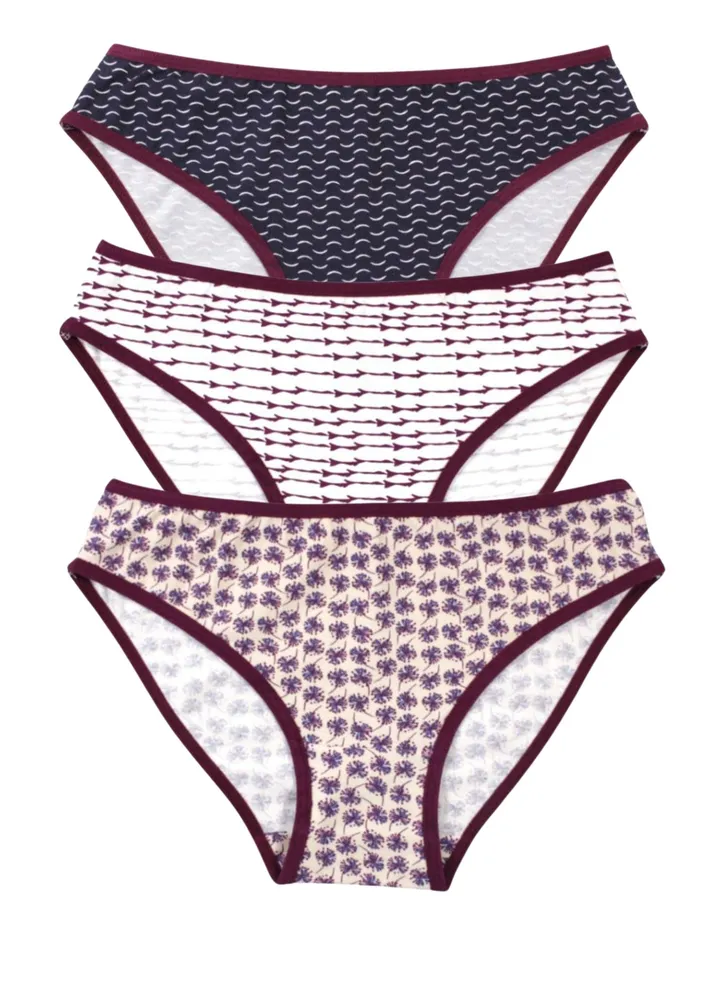 Pack of 3 Printed Cotton Bikini Panties Underwear for Women