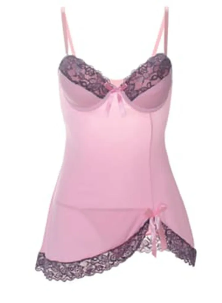 Elegant Women's Lingerie Lace Material - pink Babydoll