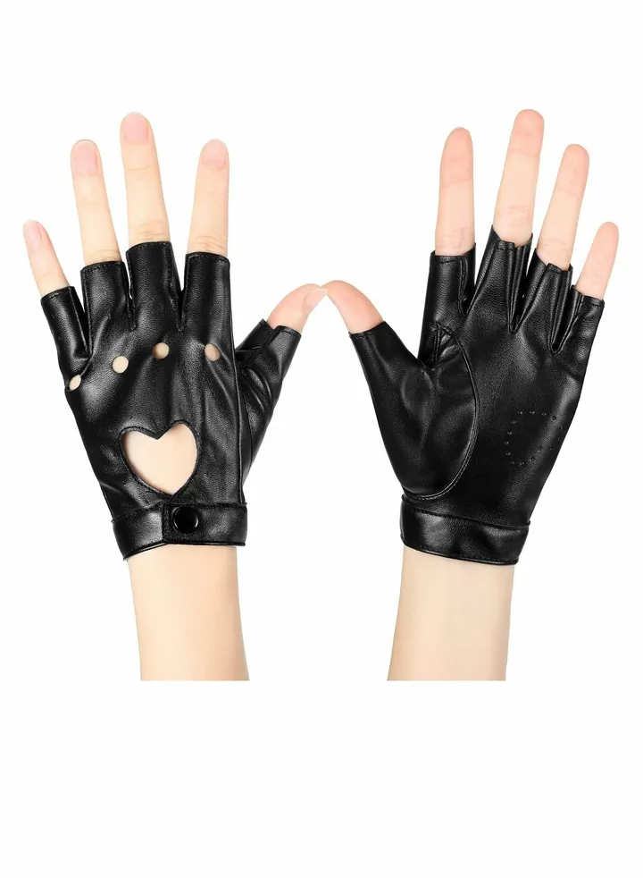 Punk Half Finger Gloves, PU Leather Performance Gloves